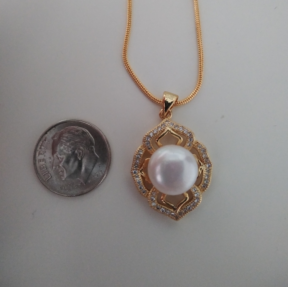 Fancy 14k/Silver 11mm Akoya Pearl Pendant Necklace